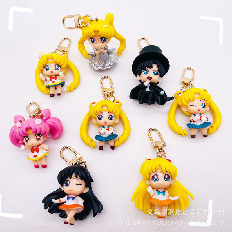 Girl Heart Beautiful Girl Warrior Keychain Water Ice Moon Cute Car Pendant Schoolbag Pendant Creative Girl Gift