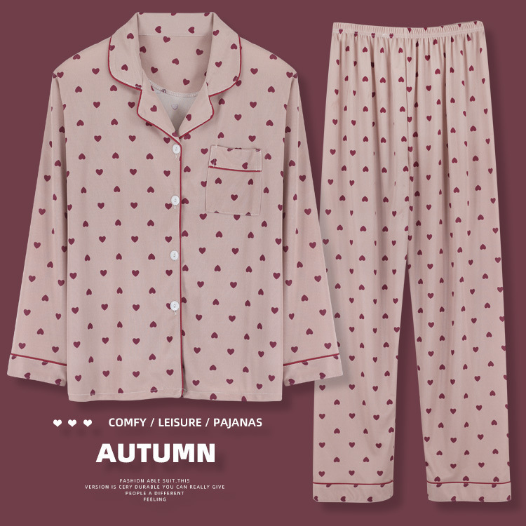 Spring and Autumn New Arrival Pajamas Women's Long-Sleeved Cardigan Lapel Two-Piece Set Women's plus size Student Home Clothes Can be Wearing for Outfit Stall Spring and Autumn New Arrival Pajamas Women's Long-Sleeved Cardigan Lapel Two-Piece Set Women's plus size Student Home Clothes Can be Wearing for Outfit Stall