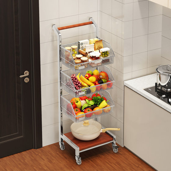 Kitchen Vegetable Storage Rack Floor-Standing Multi-Layer Household Thickened Removable Fruit and Vegetable Basket Storage Basket Trolley