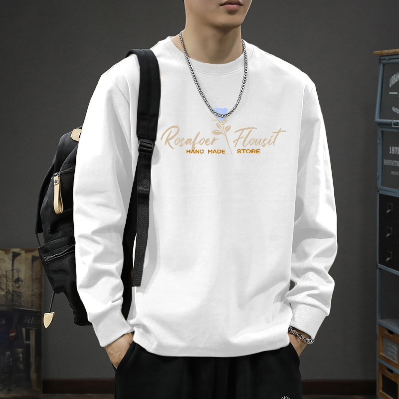 200g Pure Cotton Long-Sleeved T-Shirt for Men, Spring and Autumn Base Layer Top, Men's Round Neck Clothing, 96% Cotton, High Weight 200g Pure Cotton Long-Sleeved T-Shirt for Men, Spring and Autumn Base Layer Top, Men's Round Neck Clothing, 96% Cotton, High Weight