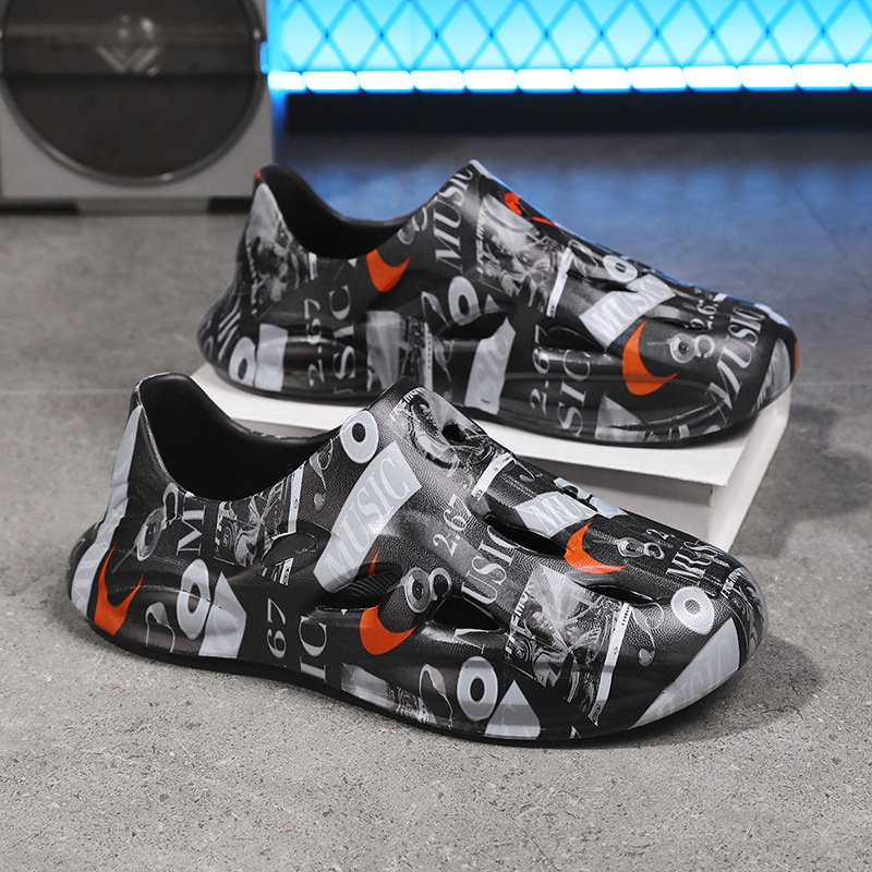 Zapatos con agujeros de coco, sandalias de graffiti para hombres y mujeres, ropa exterior EVA, suela gruesa, zapatos de mierda, zapatos de playa, sandalias para hombres