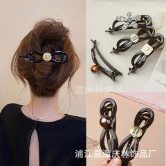 气质金标字母花朵小狗金珠~配饰扭扭夹女高级感2025新款一字夹