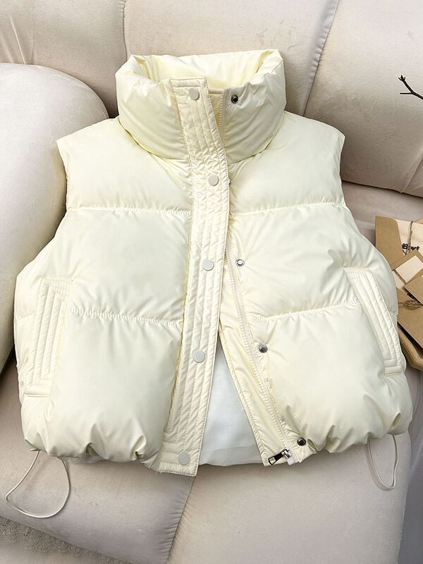 2025 Autumn/Winter New Pu down Cotton Vest Loose Petite Korean Short Slim Stand Collar Waistcoat Jacket
