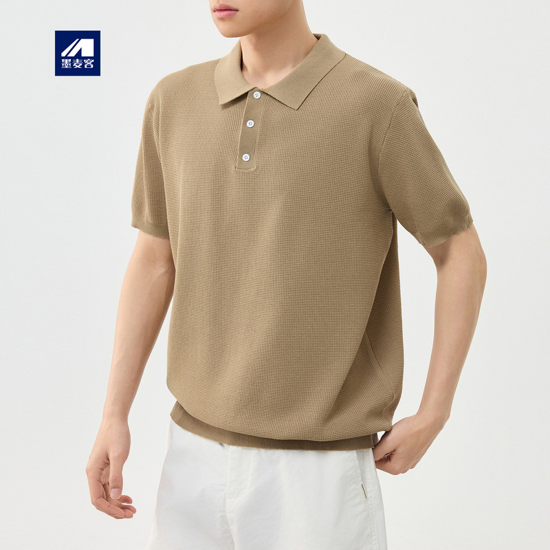 Moomaike Men's High-Quality Commuting Waffle Polo Shirt 2026 Summer New Cool Silk Short Sleeve 75732