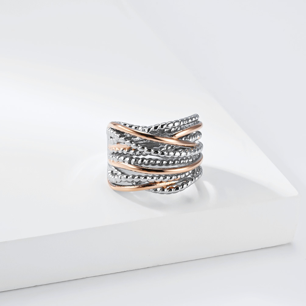 Cross-Border Amazon Bestseller Multi-Strand Twisted Braided Titanium Steel Ring for Women, Gold-Plated, Niche Premium Feel, Elegant Band