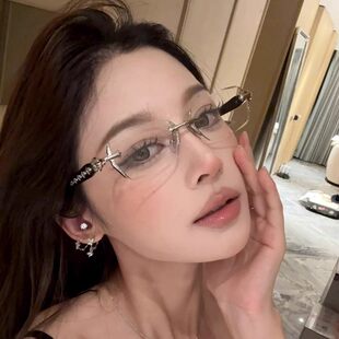 High intelligence, pure desire, rimless metal glasses for women, versatile personality, myopia glasses frame, European and American trend style