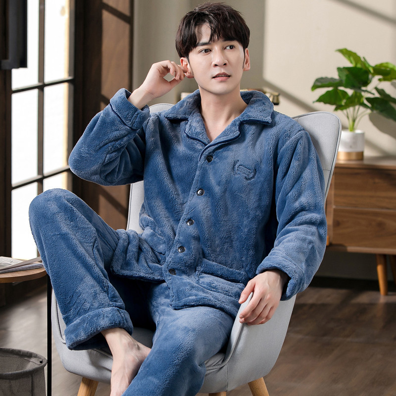 Otoño y invierno engrosado pijamas de terciopelo de coral para hombres invierno de franela para hombres primavera y otoño ropa para el hogar para hombres