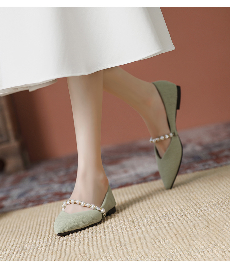 Sapatos femininos novos de bico fino, calçados baixos versáteis, boca rasa, sapatos de avó com sola macia e salto baixo, 2024, início da primavera_voghion.com