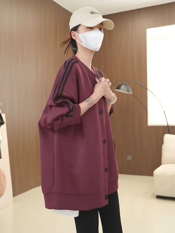 高级感三道杠欧货棒球服外套女2025秋季新款宽松休闲卫衣开衫上衣|undefined