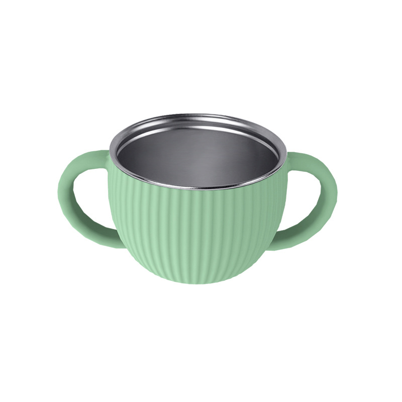 Venta directa de fábrica, vajilla infantil de silicona y acero inoxidable, juego de vajilla creativo de acero inoxidable, tazón de silicona infantil.