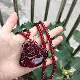 Second Generation Beeswax Amber Laughing Buddha Guanyin Bead Chain Pendant for Men and Women Blood Perer Big Belly Buddha Buddha Guanyin Pendant Necklace