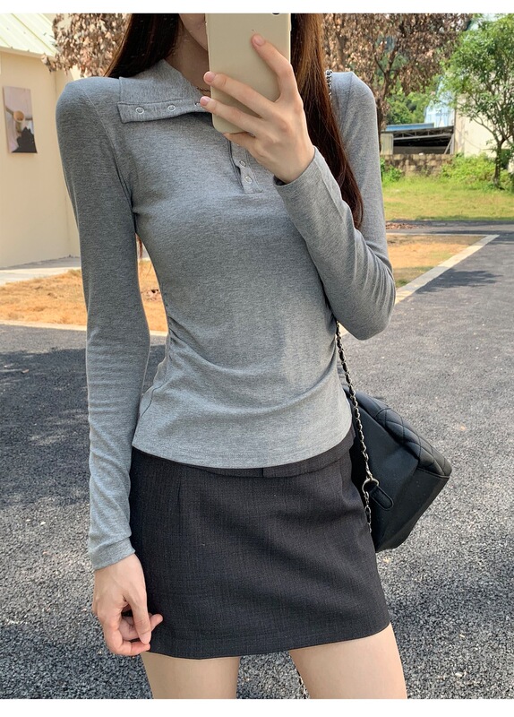 BELLA高领长袖t恤女早秋季堆堆领打底衫内搭褶皱收腰显瘦修身|undefined