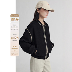 「GUIER」黑色棒球服外套女春季2025新款宽松休闲百搭感上衣
