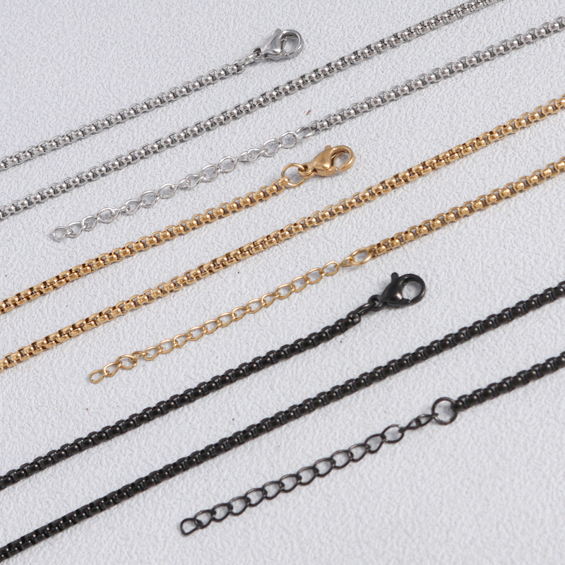 Versatile Stainless Steel Square Pearl Necklace Titanium Steel Jewelry Chain European and American DIY Versatile Fashion Men's and Women's Chain