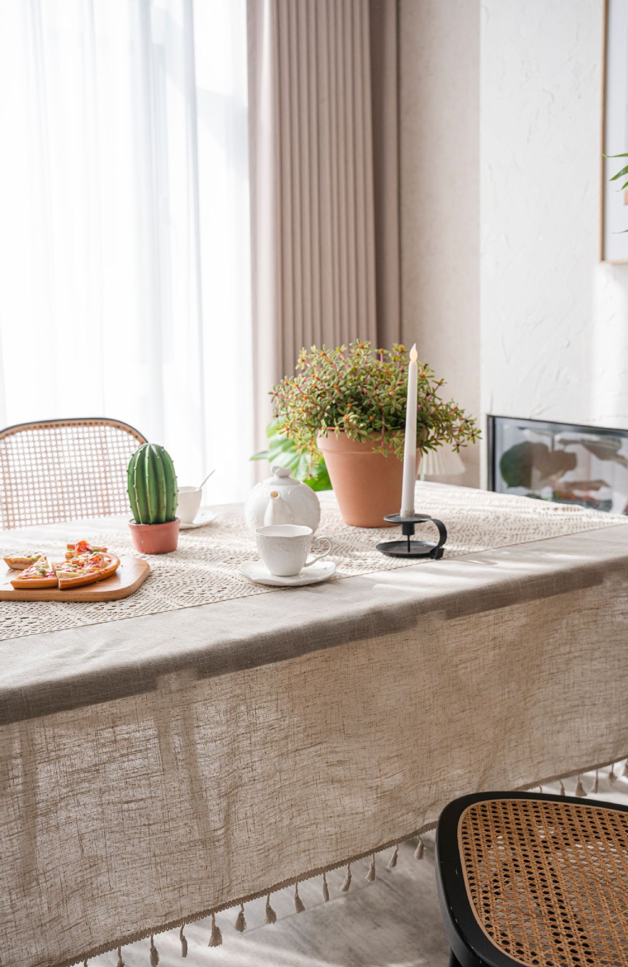 涤麻+ 拼接钩针桌布