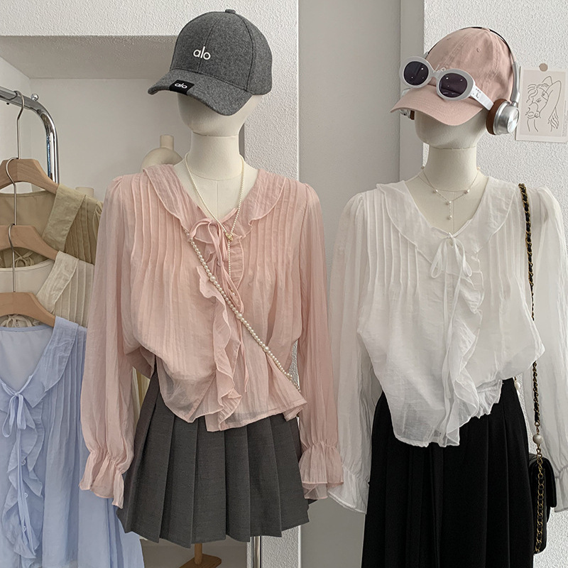 Omalai 2026 Early Spring New Sweet and Fresh V-Neck Ruffled Shirt with Pleated Design Top 6442 Omalai 2026 Early Spring New Sweet and Fresh V-Neck Ruffled Shirt with Pleated Design Top 6442