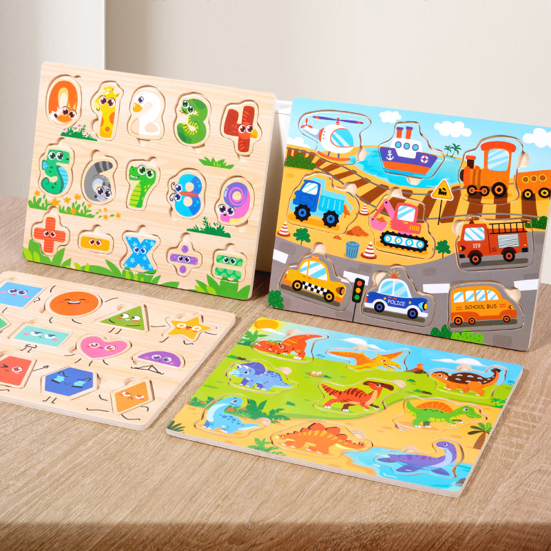 Juguetes educativos para niños 4-6 madera educación temprana tráfico fruta digital cognición animal plano mano agarre rompecabezas