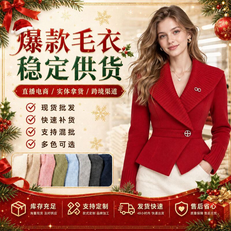 Autumn new women's sweater custom-made, stunning and elegant, waist-cinching, festive Christmas and New Year red knitted cardigan Autumn new women's sweater custom-made, stunning and elegant, waist-cinching, festive Christmas and New Year red knitted cardigan