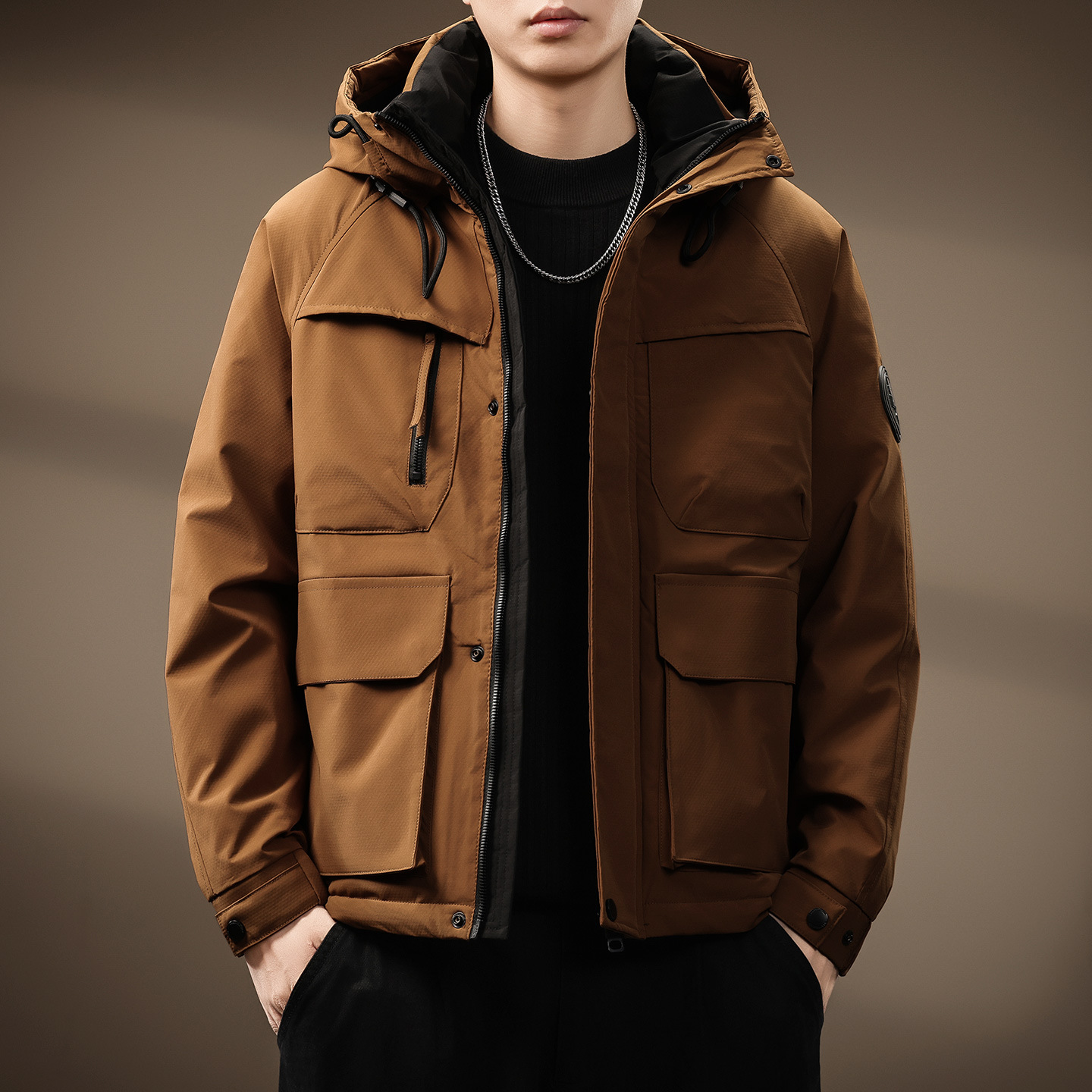 High-End Outdoor American Functional Style Hooded down Jacket for Men 2025 Winter New Casual Warm Work Jacket