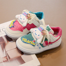 女童低帮板鞋系带玉桂狗单鞋2025秋季新款圆头皮面童鞋卡通潮时尚
