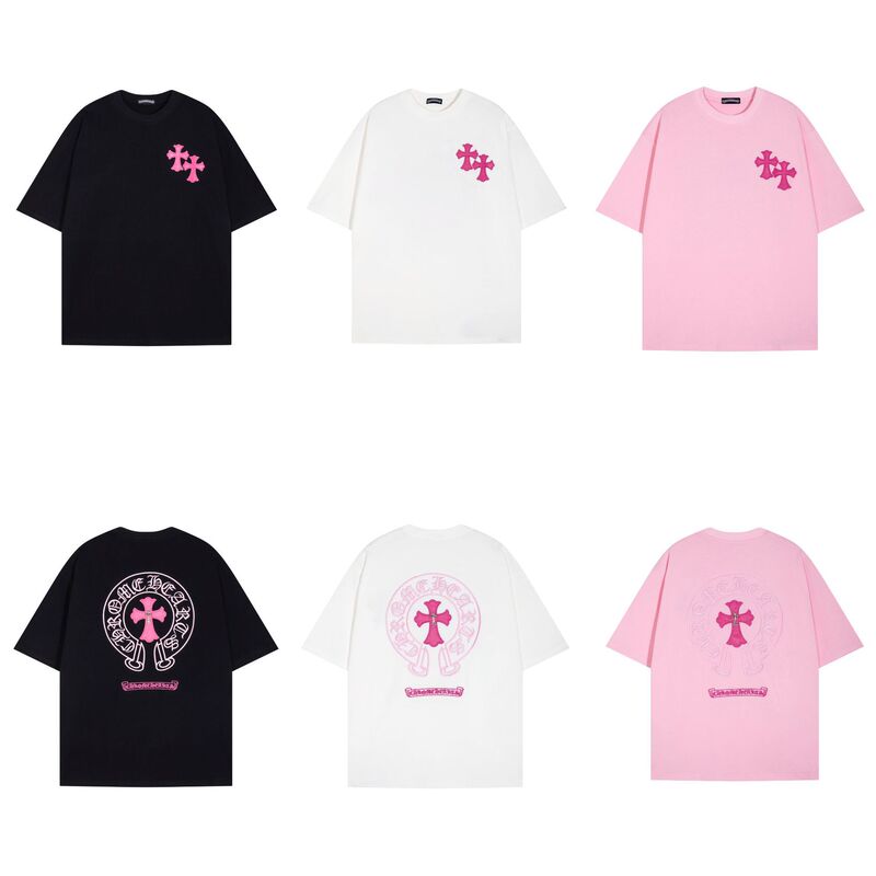 New Correct Version of the Trendy Brand Chrome Hearts24Ss Men's and Women's Pure Cotton Cross Embroidered Short-Sleeved T-Shirt