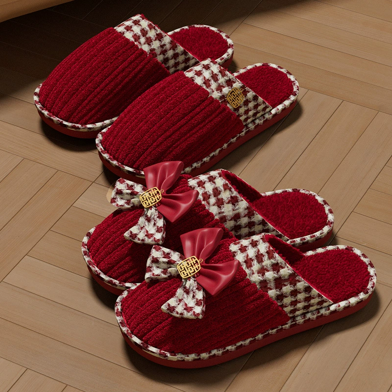 Тапочки свадебный 2024 новый праздничный красный пара нескользящая пара жениха с толстым дном зимние тапочки