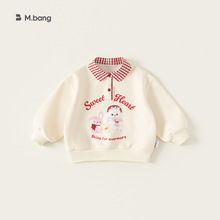 邦选湖州织里童装女童卫衣春季新品格子polo领儿童上衣宝宝衣服