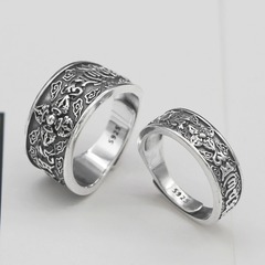 銀勢S925 六字真言情侶款個性金剛杵 復古男士指環潮女食指開口戒