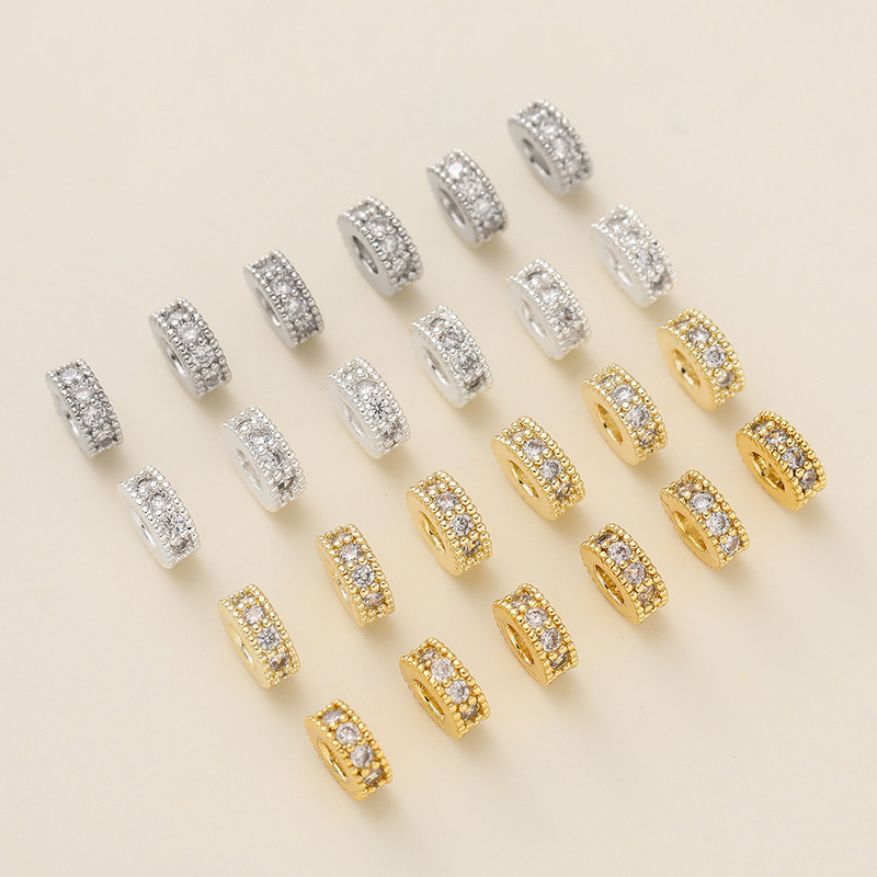 Color-Preserving 18K Copper Gold-Plated Inlaid with Bright Stone Beaded Spacer DIY Handmade Jewelry Bracelet Bracelet Spacer Bead Accessories Wholesale