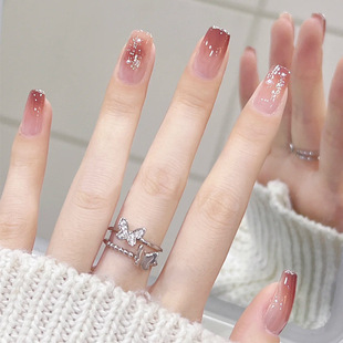 Spring New wear armor wholesale short gradient blush glitter nail patch nail nail nail nail piece finished jelly gum