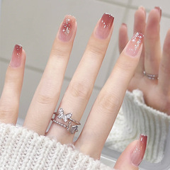 Spring new wear nails wholesale short gradient blush glitter nail patches manicure nail patches finished product jelly glue
