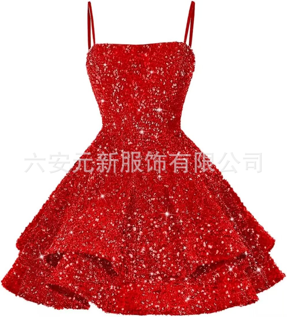 Comercio exterior de Europa y América Amazon nuevo cinturón de sequillas sexy cuello en V corto vestido de baile de fiesta