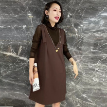 欧洲女装站2025欧货潮流时尚高端假两件胖mm大码a字连衣裙女春秋
