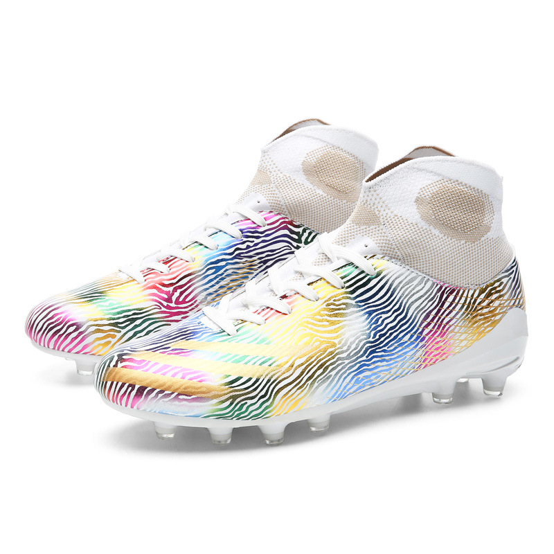 Venta al por mayor zapatos de fútbol juvenil para hombres y mujeres transpirables color de pato mandarín color de alto contraste color casual largo hierba de uñas zapatos de entrenamiento para niños