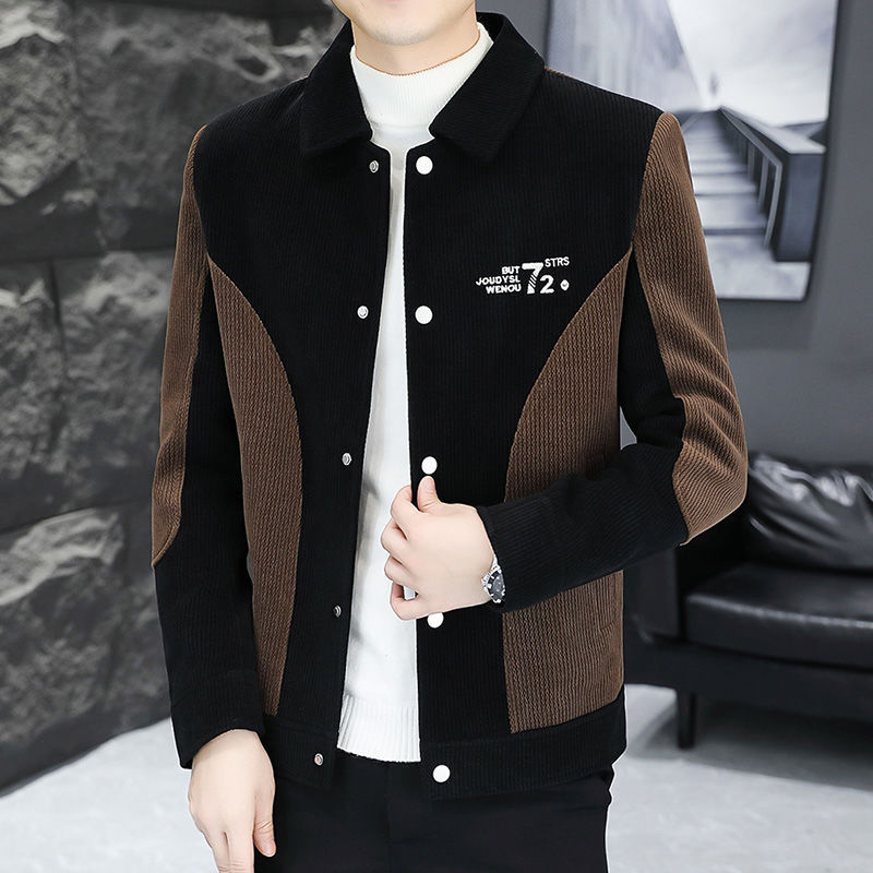 (2개) 코듀로이 재킷 남자 2024 가을 겨울 새 재킷 남자 한국 스타일 슬림 핏 옷깃 두껍게 남자 세트 재킷