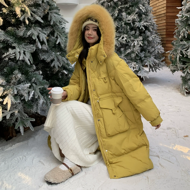 Пуховик, длинный с капюшоном, корейский стиль, plus size