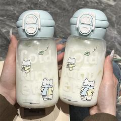 かわいい高颜値随行コップ2025新型韓国版高ホウ素シリコングラス外出二重飲みストローカップ
