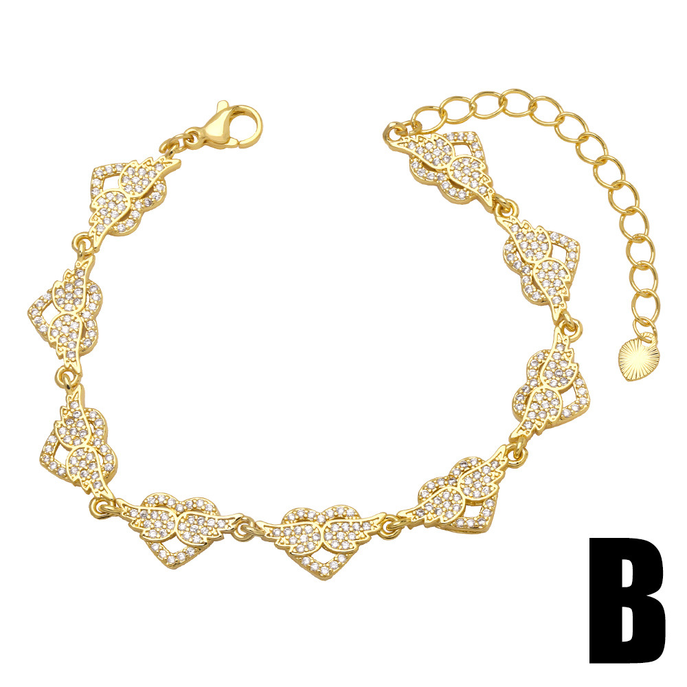 Fashion Diamond Butterfly Heart Womenu0027s Circle Zircon Copper Bracelet