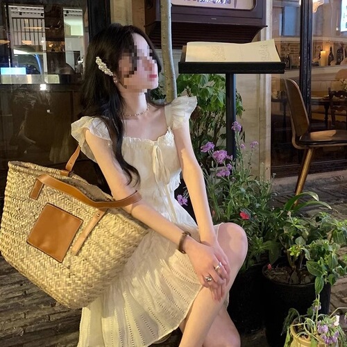 Summer Sweet and Spicy, Light Mature Style, Sweet, Youthful, Solid Color, Waist Cinching, Hong Kong Style Chic, Elegant Dress, Japanese Student Short Skirt