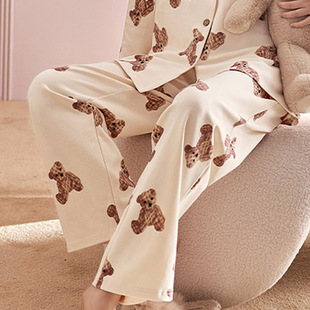 Single Pajama Pants Women's Loose Spring and Autumn New Cartoon Bear Printed Outer Wearable Pants Home Casual Straight Pants