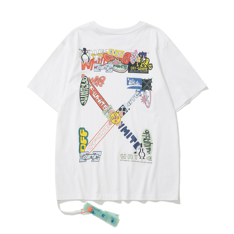 トレンディな漫画落書き油絵矢印半袖男性と女性ルーズカップル OFW 純綿半袖 Tシャツ夏 mk ゼブラ|undefined