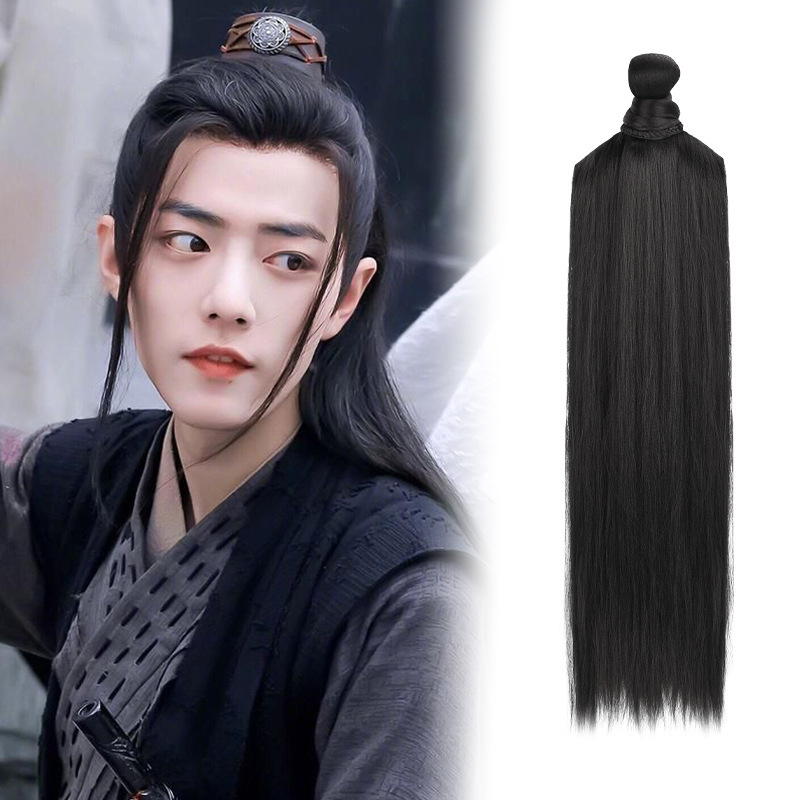 Ancient Costume Wig Men's Han Dynasty Half Shawl Ancient Style Male Splicing Hair Row Long Straight Hair Fairy Daily Bun Ancient Costume Wig Men's Han Dynasty Half Shawl Ancient Style Male Splicing Hair Row Long Straight Hair Fairy Daily Bun