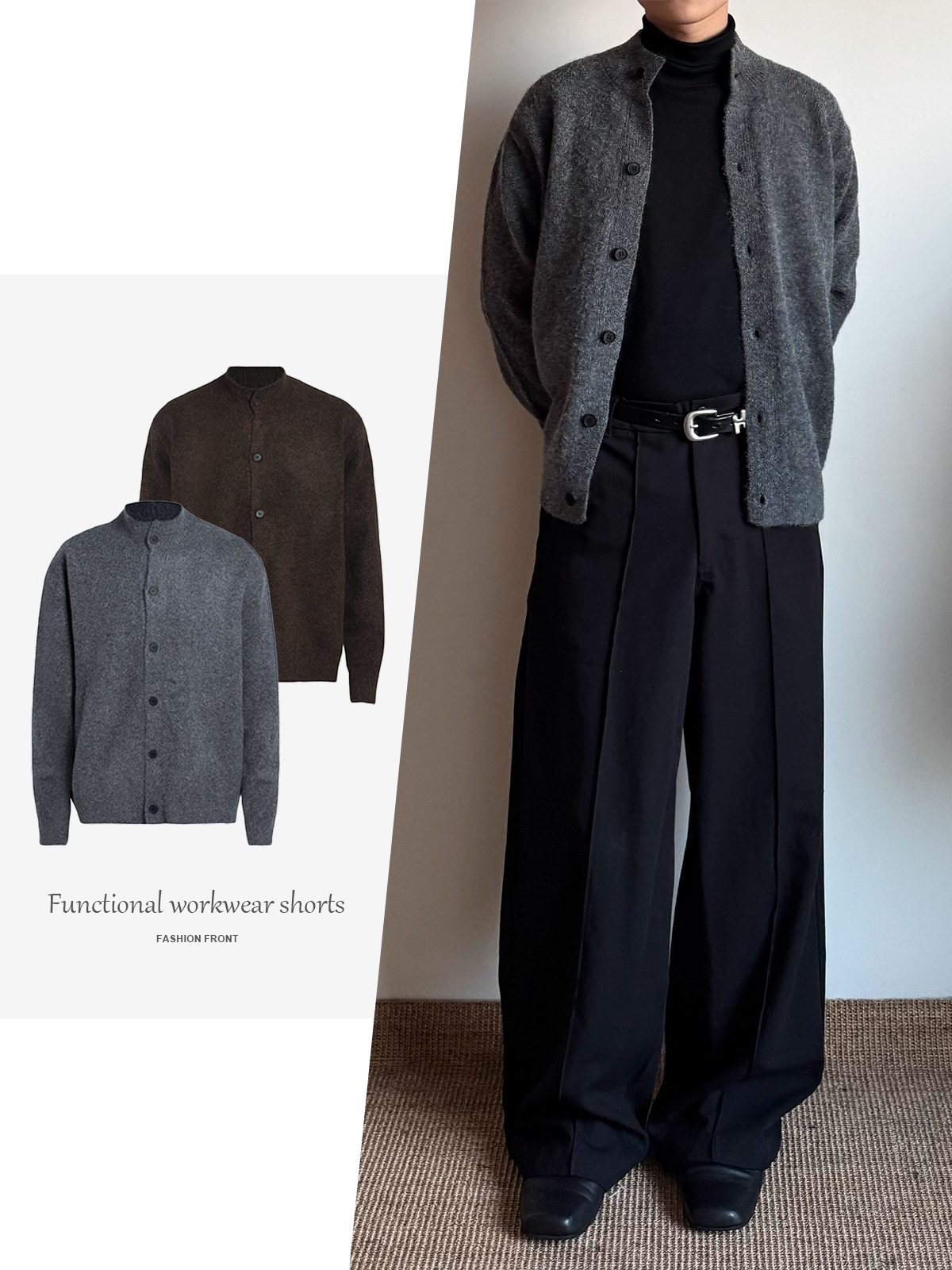 【CSMY】Xanvas floral yarn wool blend half turtleneck sweater cardigan…