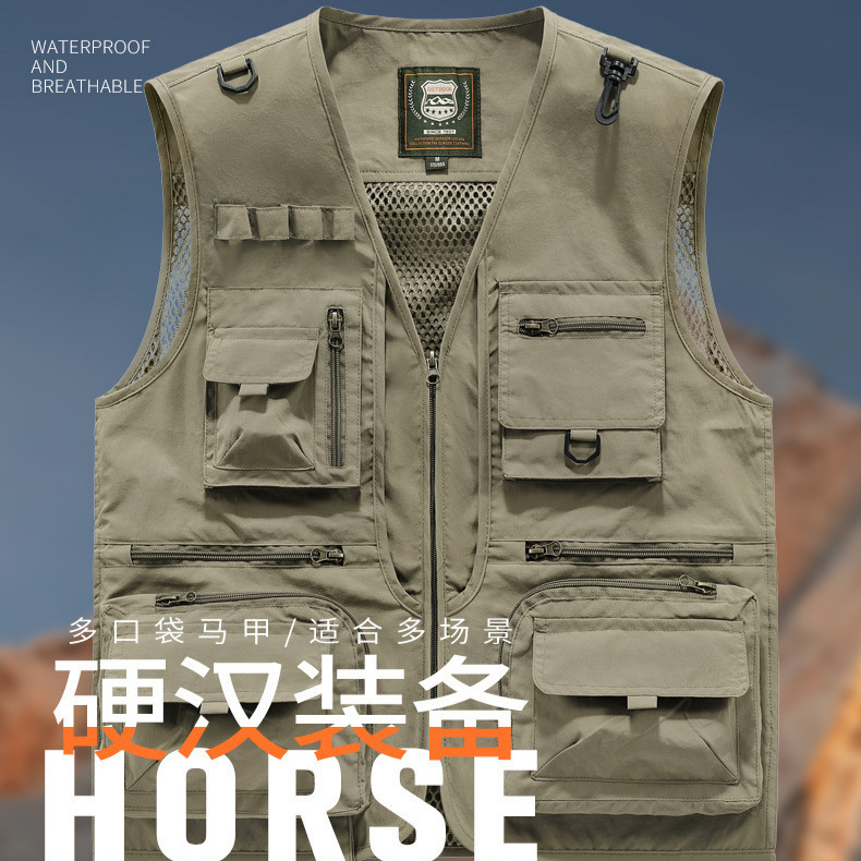 Photography Workwear Vest with Multiple Pockets, Fishing Workwear, Media Quick-Dry Vest, Functional Sleeveless Vest, Logo Customization