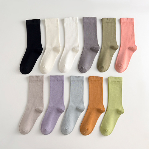 White socks for women, autumn and winter cotton mid-calf socks, soft and waxy cream confinement socks, loose mouth Japanese style spring and autumn stockings
