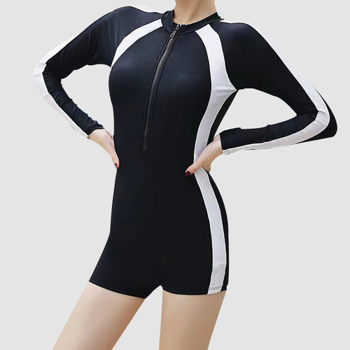 Ladies' wholesale new style one-piece swimsuit, long/short sleeve, flat bottom, plus size, conservative, stomach covering, hot spring professional swimwear