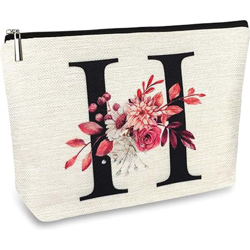 Bolso de cosméticos para mujer de Amazon transfronterizo letra patrón creativo bolsa de cosméticos bolsa de almacenamiento bolsa de cremallera impermeable de lino