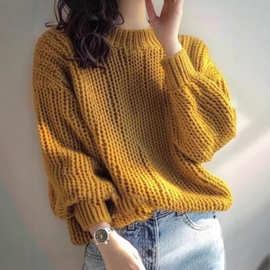 黄色高领毛衣女士冬季新款洋气粗毛线加厚上衣今年流行宽松针织衫