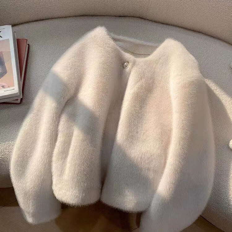 Faux velvet mink fur coat fur integrated pearl buckle short golden mink fur green fur women's winter fur coat