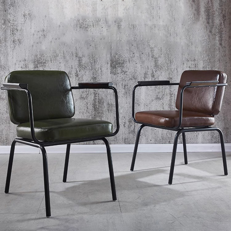 北欧复古舒适酒馆酒吧皮艺休闲椅子创意工业风咖啡店餐厅扶手餐椅